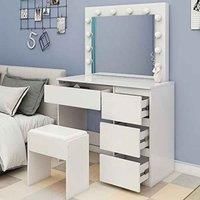 Hashtag Home Mobley Dressing Table Vanity Set with Stool and Mirror brown/white 140.0 H x 94.0 W x 42.0 D cm