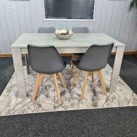 Dining Table and 4 Grey Leather Chairs With Bench Stone Grey Effect