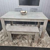 KOSY KOALA Dining Table and 2 Chairs With Bench Stone Grey Effect Wood Table 2 Grey Velvet Chairs Dining Room