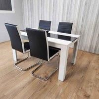 Dining Table and 4 Faux Leather Black White Padded Chairs High Gloss Wood Dining Kitchen Set of 4