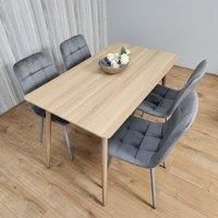 KOSY KOALA Rectangle Oak Effect Kitchen Dining Table With 4 Grey Velvet Tufted Chairs Dining Set