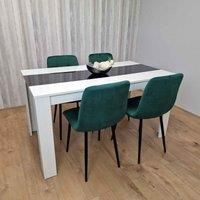 KOSY KOALA Black White Dining Table And 4 Chairs Wooden Tufted Velvet Green Chairs Set