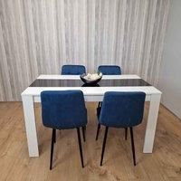 Kosy Koala Dining Table And 4 Chairs White Black Wood 4 Velvet Blue Chairs Dining Room