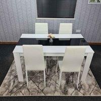 KOSY KOALA Dining Table and 4 Chairs White Black Wood 4 Leather White Chairs Dining Room