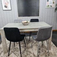 Dining Table and 4 Chairs Stone Grey Effect Wood Table Black Grey Velvet