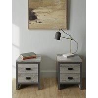 GFW Boston 2 Drawer Bedside Table Pair Grey