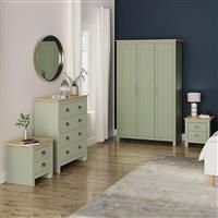 GFW Lancaster 4 piece bedroom set - Wardrobe Chest of Drawers Bedside - Sage Green