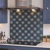 Laura Ashley Splashback Wicker Midnight Seaspray Glass Kitchen Hob Back Panel