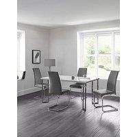 Julian Bowen Positano 150 Cm Dining Table + 4 Calabria Velvet Chairs - Marble/Grey