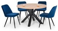 Julian Bowen Set Of Berwick Round Table And 4 Burgess Blue Chairs, Brown