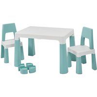 Liberty House Toys Kids Height Adjustable Table and 2 Chairs, Tough Durable Polypropylene, White and Forest Green, 49/54cm H x 50cm W x 78cm D