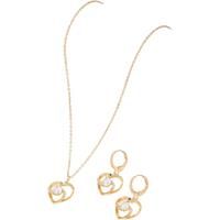 Gold Crystal Heart Earrings&Necklace Set - Silver