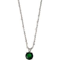 Silver Chain Emerald Crystal Necklace - Green