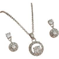 Crystal Pendant Necklace & Earrings Set - Silver