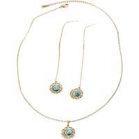 Turquoise Round Necklace & Earrings Set - Silver