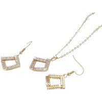 Crystal Square Necklace And Earrings Set - Silver