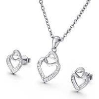 Heart Crystal Necklace And Earrings Set - Silver