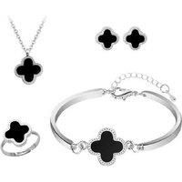 Black Four Leaf Clover Jewellery Set