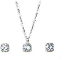 Square Crystal Necklace And Earrings Set - Silver