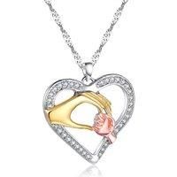 Caring Hands Crystal Heart Pendant - Silver