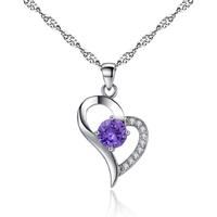 Silver Heart Pendant With Purple Crystal