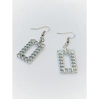 Rectangle Linked Silver Drop Earrings