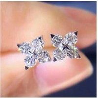 Crystal Silver Four Leaf Stud Earrings