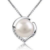 Silver Pearl Heart Crystal Necklace