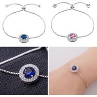 Round Crystal Adjustable Bracelet - Blue