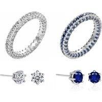 Crystals Band Ring And Earring Set - Silver