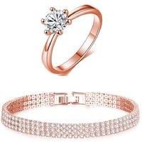 Rose Gold Crystal Ring And Bangle Set