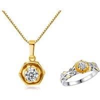 Gold Flower Necklace And Ring Set - Silver