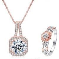 Rose Gold Crystal Pendant And Ring Set