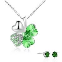 Green Leaf Pendant And Earrings Set