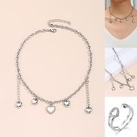 Love Charms Pendant And Open Ring Set - Silver