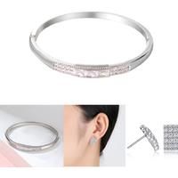 Crystal Filled Bangle And Earring Set - Silver