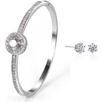 Premium Crystal Bangle And Earrings Set - Silver