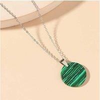 Green Gemstone Round Stripe Necklace