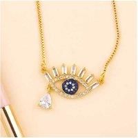 Blue Eye Zircon Necklace In A Gold Tone