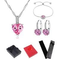 Necklace Bracelet And Earrings Tri-Set - Pink