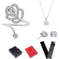 Necklace Ring And Stud Earrings Tri-Set - Silver