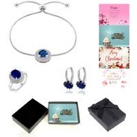 Bracelet Ring And Earrings Tri-Set + Box - Blue