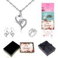 Necklace Earrings And Open Ring Set+Box - Silver