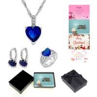 Necklace, Earrings And Rings Tri Set+Msg - Blue