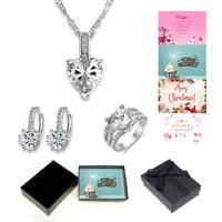 Necklace, Earrings And Ring Set + Msg - Silver