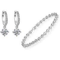 Crystal Tennis Bracelet And Earrings Set - Silver