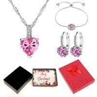 Necklace, Bracelet And Earrings+Xmasbox - Pink