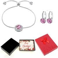 Pink Bracelet And Earrings Set-Xmas Box