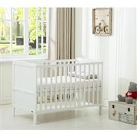 (White) MCC Wooden Baby Cot Bed "Orlando" & Water repellent Mattress