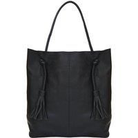 Black Drawcord Leather Hobo Shoulder Bag